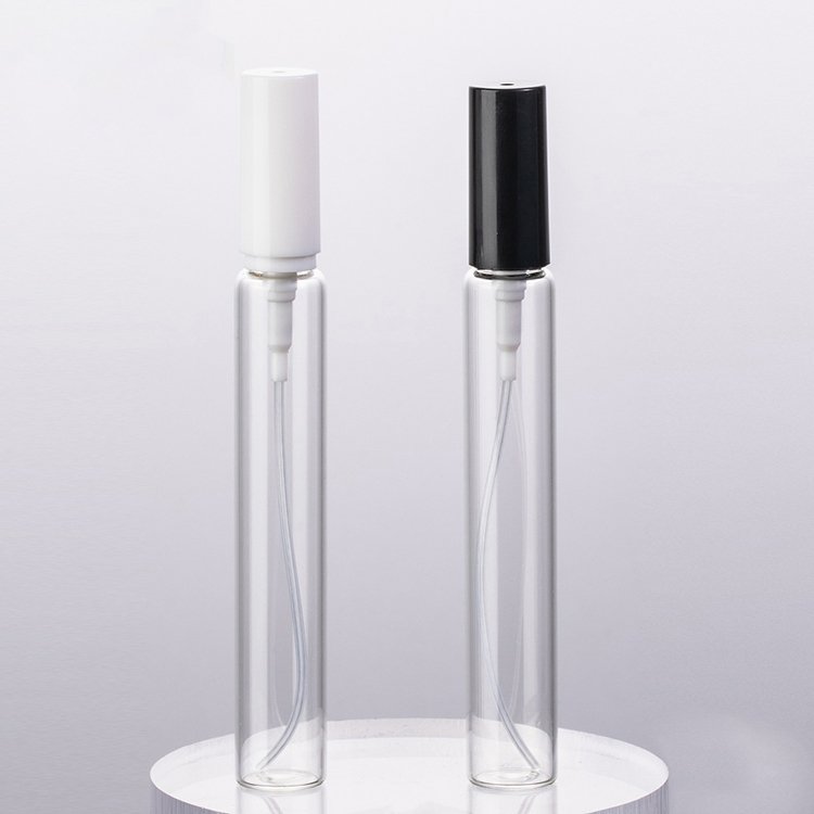 Hot selling 5/10/12 mL Transparent/Frosted tube glass bottle spray bottles for perfumes with full cover