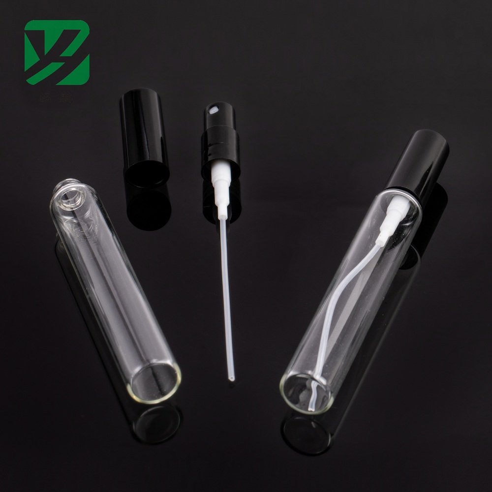 Hot selling 5/10/12 mL Transparent/Frosted tube glass bottle spray bottles for perfumes with full cover