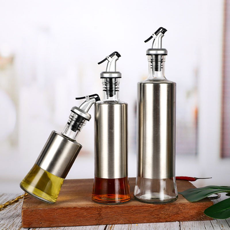 2024 Glass Vinaigrette Kitchen Stainless Steel Leakproof Seasoning Bottle Household Set