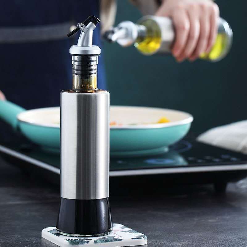 2024 Glass Vinaigrette Kitchen Stainless Steel Leakproof Seasoning Bottle Household Set