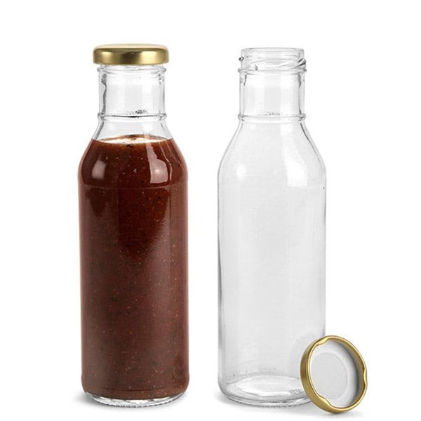 Food Grade 12 oz 350 ml French Square Glass Beverage Bottle Milk Drinking Glass Bottle with Lid