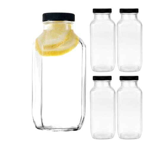 Food Grade 12 oz 350 ml French Square Glass Beverage Bottle Milk Drinking Glass Bottle with Lid