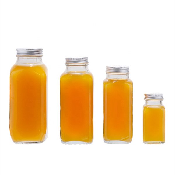 Food Grade 12 oz 350 ml French Square Glass Beverage Bottle Milk Drinking Glass Bottle with Lid