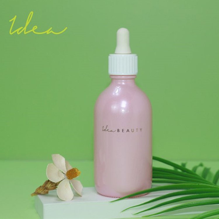 Custom Decoration Custom pink glitter 100ml Skincare glass dropper Bottles for Vitamin Serum and Essence Oil