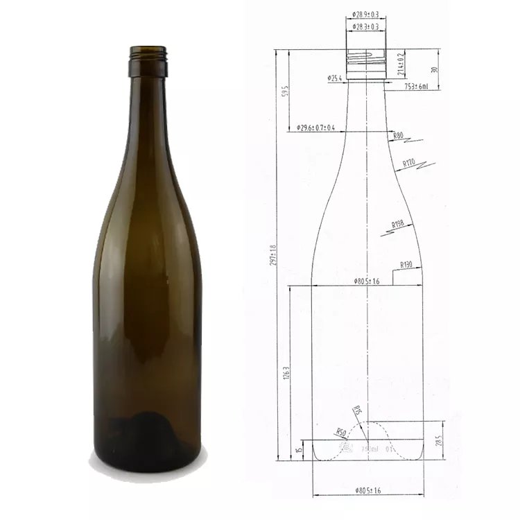 187 ml 375 ml 750 ml burgundy screw sealing glass bottle for wine