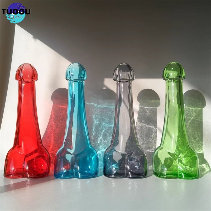 100ML 500ML New and unique creativity Female Masturbation Variable Temperature Male Genital Shape Wine Bar Special Glass Bottle