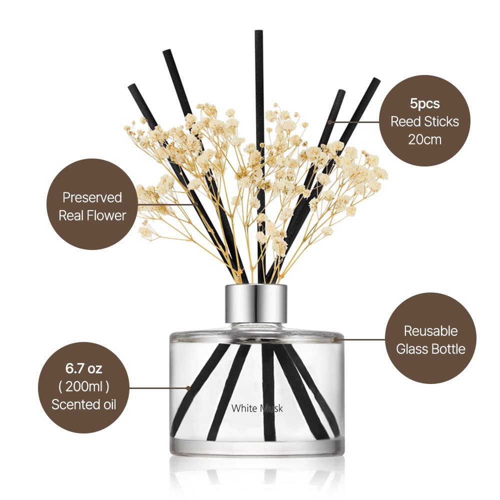 Custom Glass Bottle White Jasmine Flower Aromatherapy Reed Diffuser Sets for Home & Office Decor