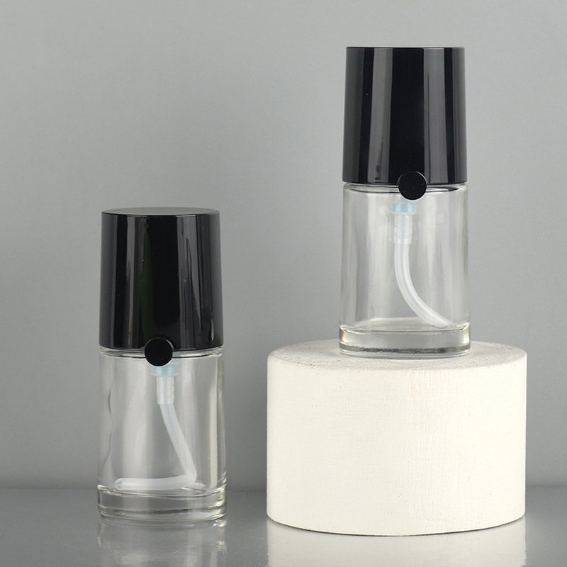 Innovation international big brand clear liquid foundation glass bottle 30ml cosmetic packaging empty bottle with airless pump