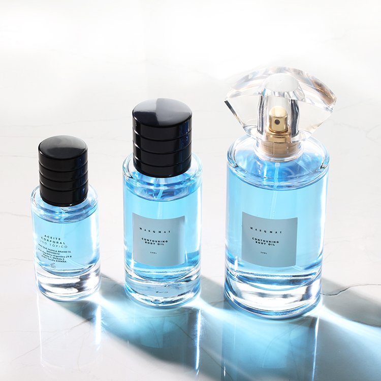 25ml 50ml 100ml Custom Round Empty Clear Fragrance Glass Perfume Bottle Perfume Glass Bottles with Spray pump perfume cap