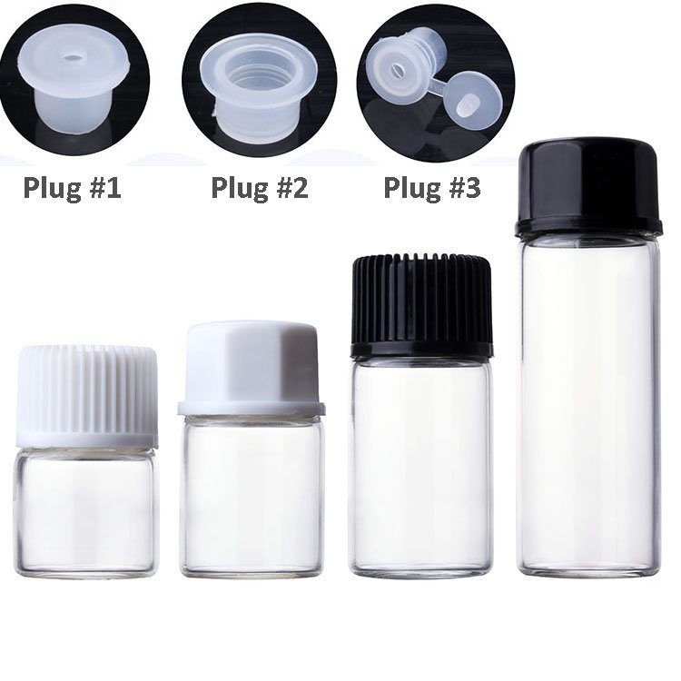 HeLun Factory 1ml 2ml 3ml 5ml Sample Clear Essential Oil Glass Vials with Plug Cap