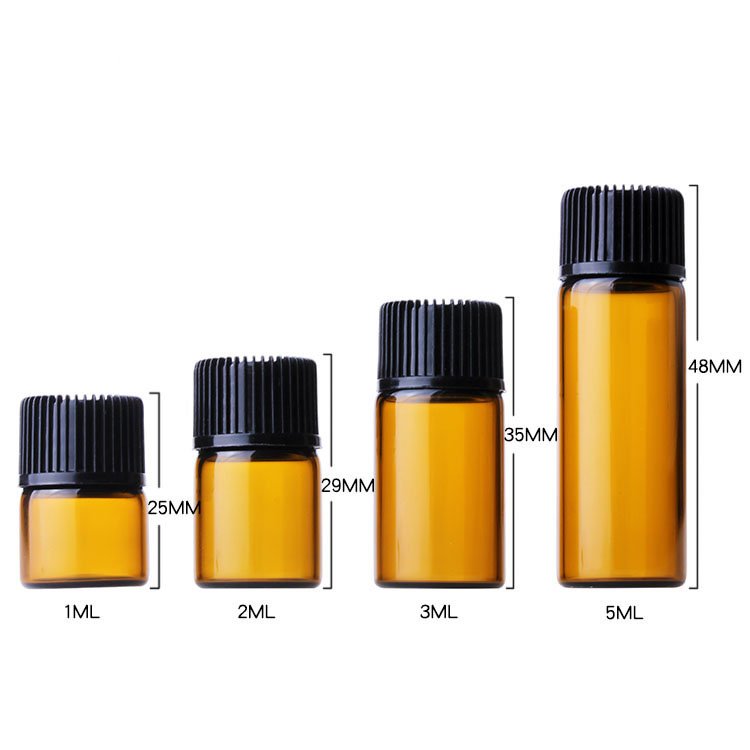 HeLun Factory 1ml 2ml 3ml 5ml Sample Clear Essential Oil Glass Vials with Plug Cap