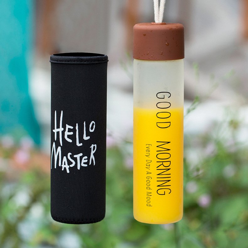 Cheap Price Custom Logo Frosted Glass Water Bottle For Kids, 100% BPA Free Reusable 360ML Glass Bottle