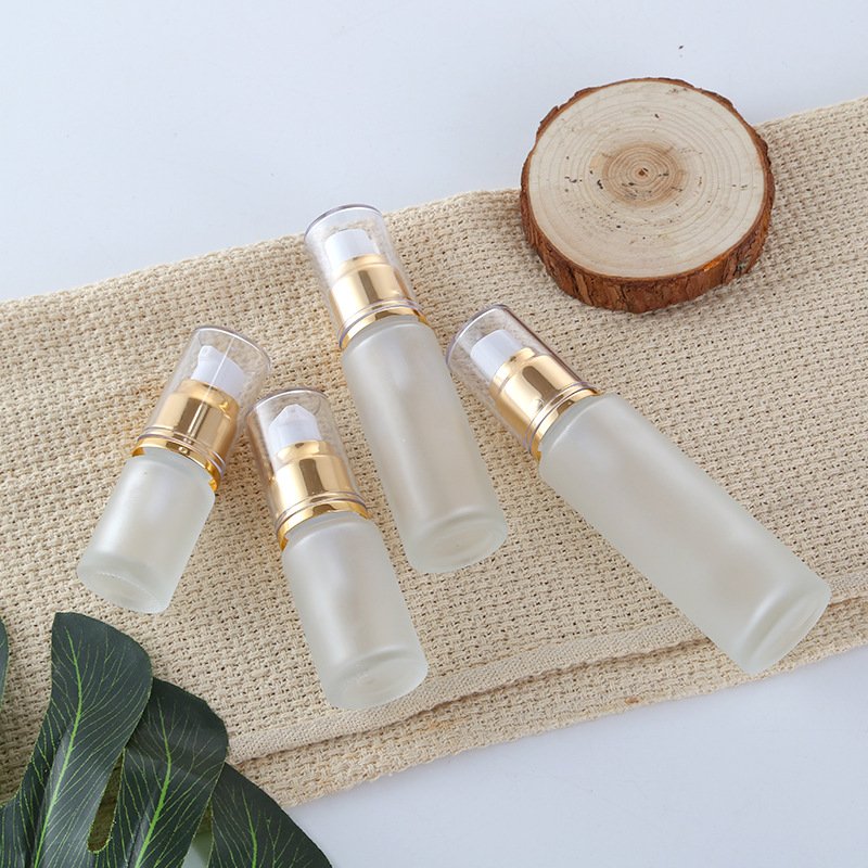 Customized frosted glass 15ml spray lotion pump press type cosmetic dispensing glass bottle