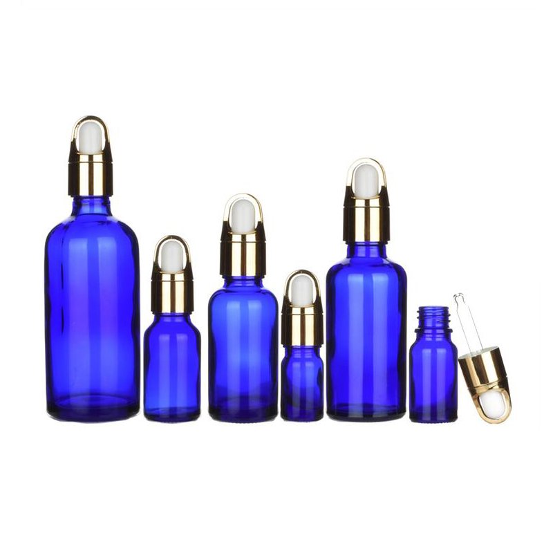 Essential Oil Dropper Bottles Dropper Pipette Gold with Glass Aluminum NEW Empty 5ml 10ml 15ml 20ml 30ml 50ml 100ml Blue 200pcs