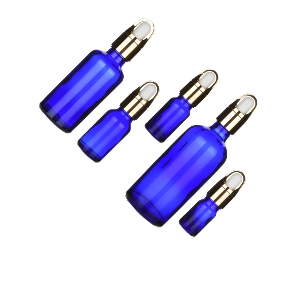 Essential Oil Dropper Bottles Dropper Pipette Gold with Glass Aluminum NEW Empty 5ml 10ml 15ml 20ml 30ml 50ml 100ml Blue 200pcs