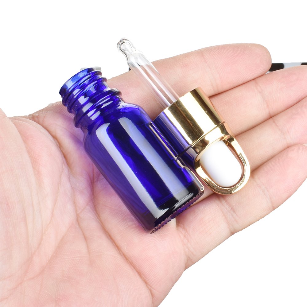 Essential Oil Dropper Bottles Dropper Pipette Gold with Glass Aluminum NEW Empty 5ml 10ml 15ml 20ml 30ml 50ml 100ml Blue 200pcs