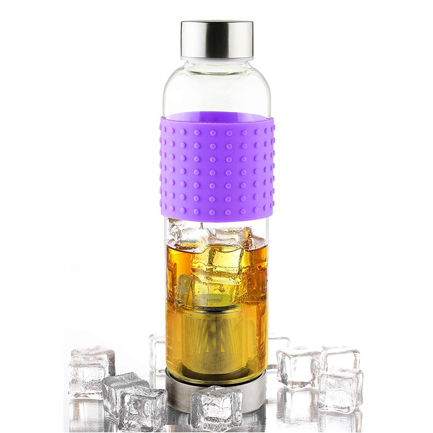 13oz Borosilicate Double Wall Glass Water Bottle Leak-Proof 400ml Capacity with Tea Infuser Separating Tea and Water