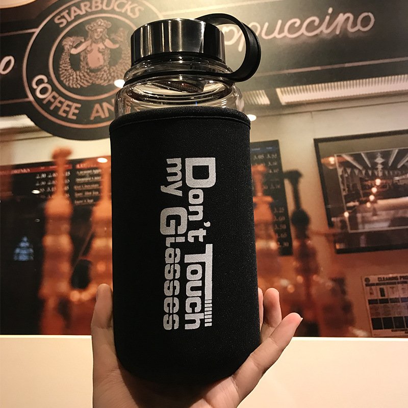 High Borosilicate Eco-Friendly Portable Glass Water Bottle with Cloth Sleeve - Reusable and Stylish