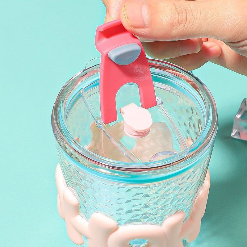 450ml Glass Mugs Leak-proof Reusable Coffee Cup Office Straw and Straight Drinking Dual-purpose Lid Glass Bottle