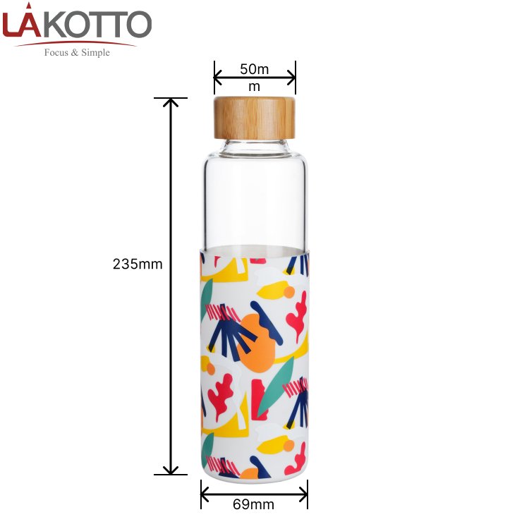 550ml portable bamboo lid silicone cover hold heat resistant glass bottle