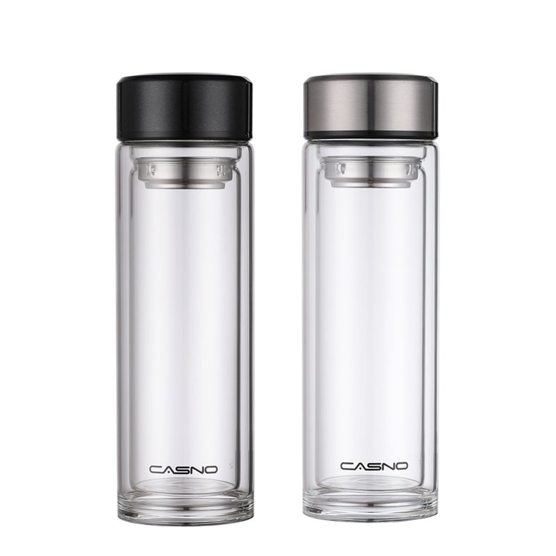 420ml Tea Infuser Double Wall Borosilicate Glass Drink Water Bottle with Lid