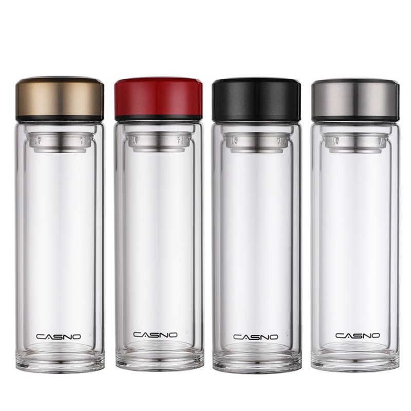 420ml Tea Infuser Double Wall Borosilicate Glass Drink Water Bottle with Lid