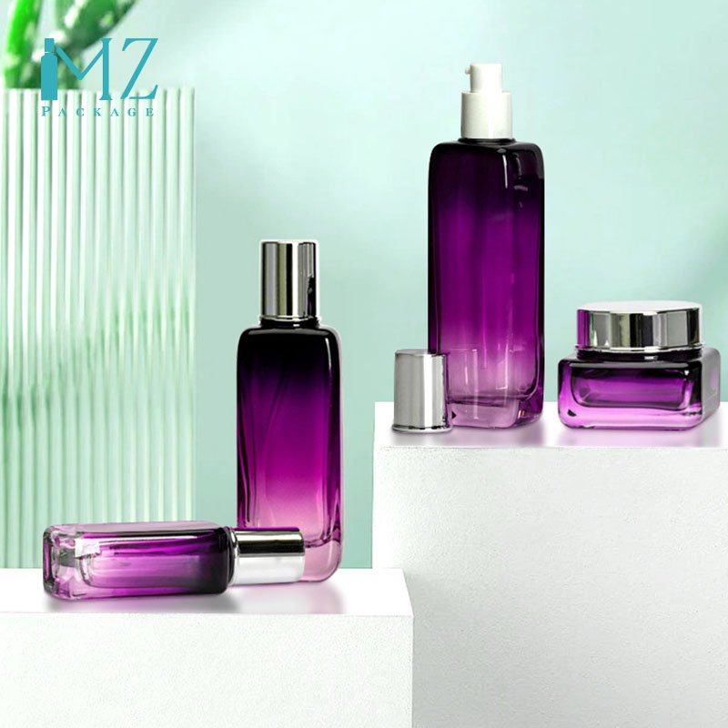 Glass Cosmetic Lotion Pump Bottle Set Cosmetic Bottle Set Glass Cream Jar