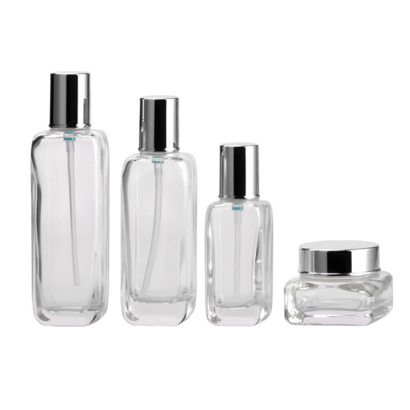 Glass Cosmetic Lotion Pump Bottle Set Cosmetic Bottle Set Glass Cream Jar