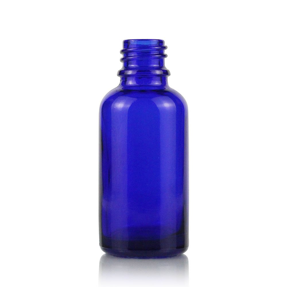 30ml Cobalt blue din 18 dropper cap essential oil glass bottles with metallic golden droppers