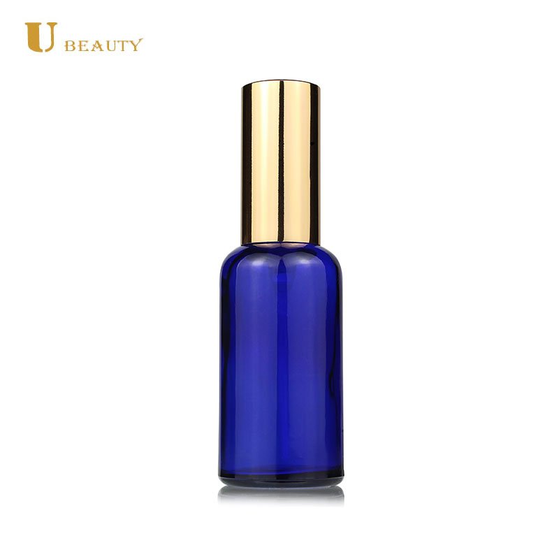 30ml Cobalt blue din 18 dropper cap essential oil glass bottles with metallic golden droppers