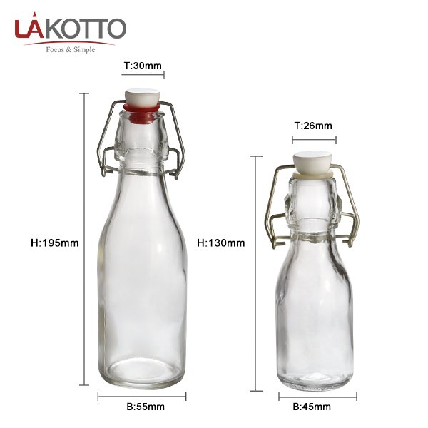 Wholesale Customized Recycled Clear wine bottle 100ml Round Classic Swing Top Glass Bottle 1L with Clip Top Stoppers
