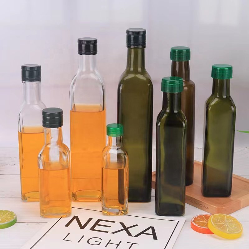 Food Grade 100ml 250ml 500ml 750ml 1L Empty Square Dark Green Marasca Cooking Olive Oil Glass Bottles