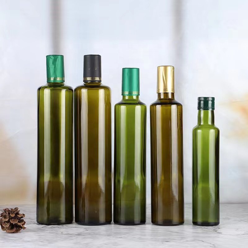 Food Grade 100ml 250ml 500ml 750ml 1L Empty Square Dark Green Marasca Cooking Olive Oil Glass Bottles