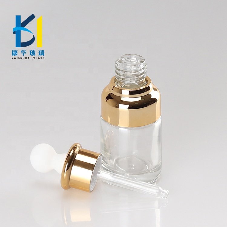 20ml 30ml 40ml Luxury Cosmetic Glass Dropper Bottle With Golden Silver Dropper Lid For Essential Oil Serum