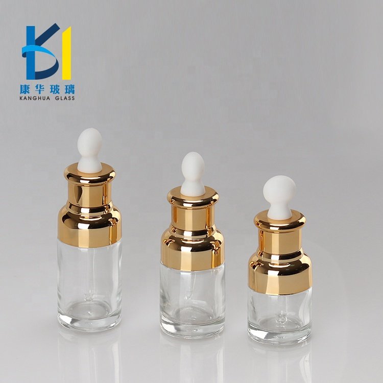 20ml 30ml 40ml Luxury Cosmetic Glass Dropper Bottle With Golden Silver Dropper Lid For Essential Oil Serum