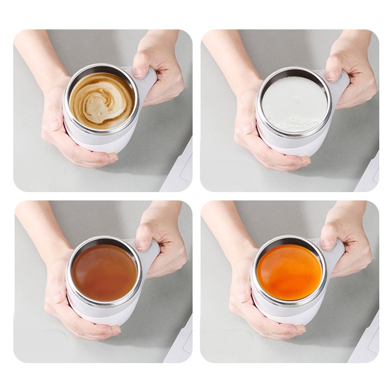 New Design 380ml 304 Stainless Steel 2 AAA Battery Powered Electric Magnetic Self Stirring Coffee Protein Shaker Mug with Handle
