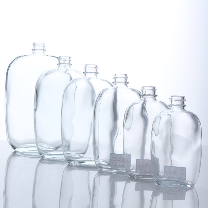 Customized Glass Bottle for Beverage Cold Brew Coffee Wine Liquor Tea Flat Flask with Lid 100ml 200ml 250ml 350ml 500ml Clear