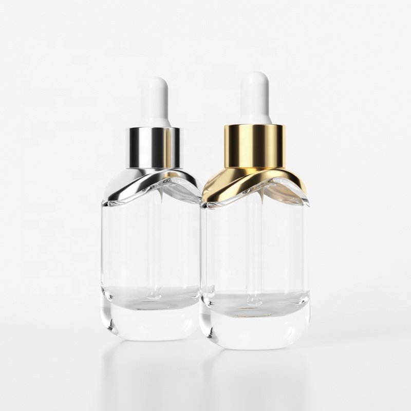 Fancy thick wall 15ml 30ml 50ml essential oil serum spoid glass dropper bottle with pipette cap