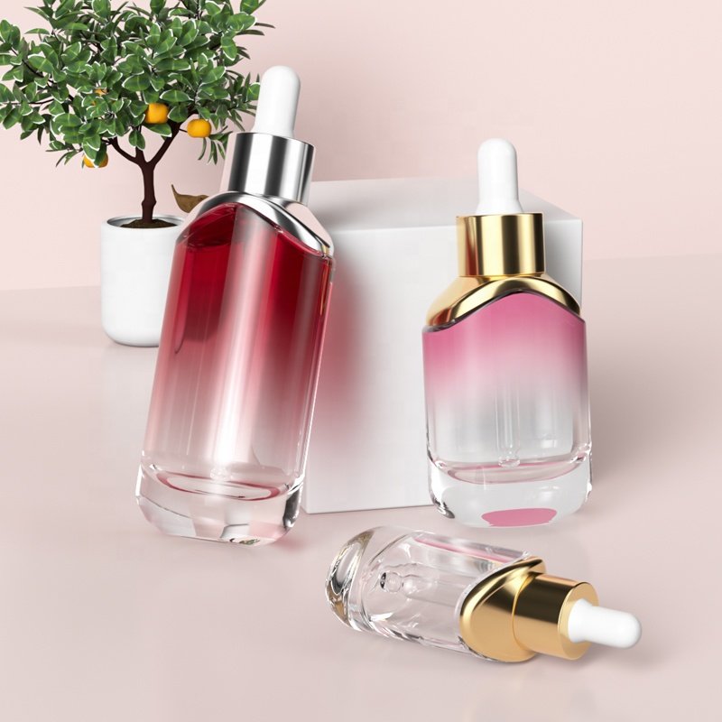 Fancy thick wall 15ml 30ml 50ml essential oil serum spoid glass dropper bottle with pipette cap