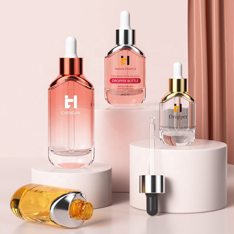Fancy thick wall 15ml 30ml 50ml essential oil serum spoid glass dropper bottle with pipette cap