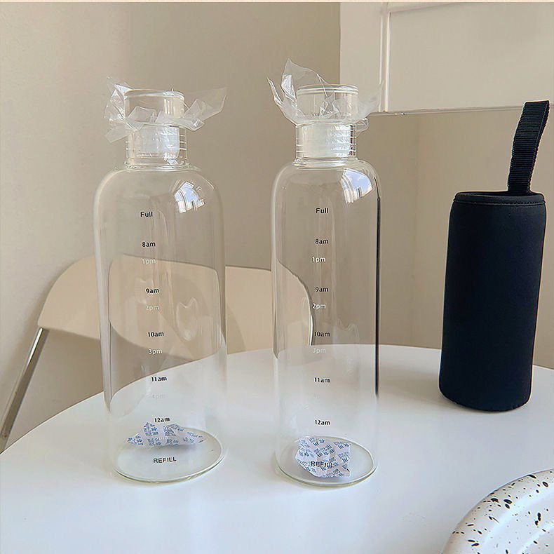airtight high borosilicate glass water bottle 500ml 750ml Portable sport graduated glass cup