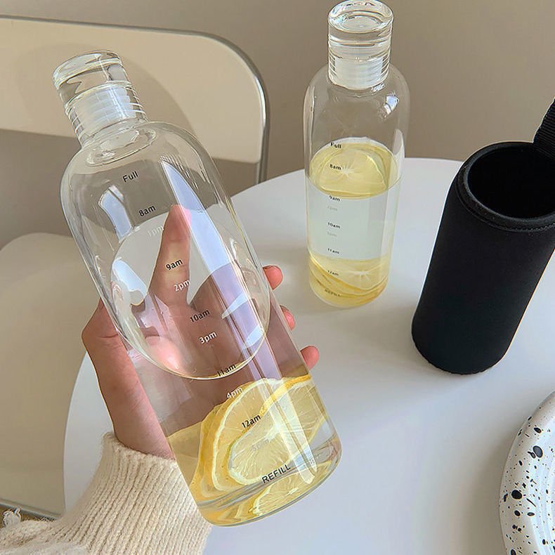 airtight high borosilicate glass water bottle 500ml 750ml Portable sport graduated glass cup