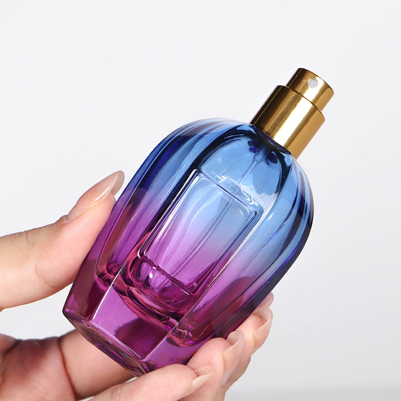 Multilateral Round 50ml Glass Perfume Bottle Gradually Colorful Perfume Spray Bottle with Lid and Nozzle