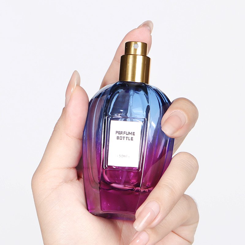 Multilateral Round 50ml Glass Perfume Bottle Gradually Colorful Perfume Spray Bottle with Lid and Nozzle