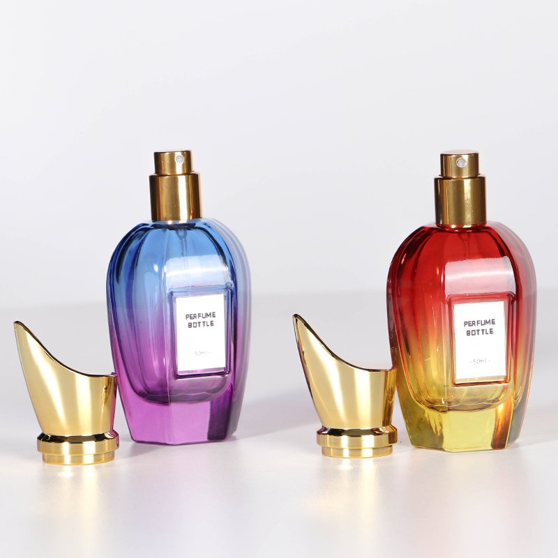 Multilateral Round 50ml Glass Perfume Bottle Gradually Colorful Perfume Spray Bottle with Lid and Nozzle