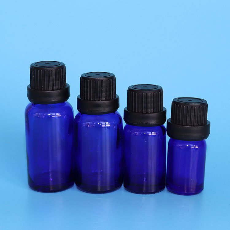 10ml YB blue essential oil glass bottle with cap cobalt blue euro glass essential oil bottle with tamper evident lid