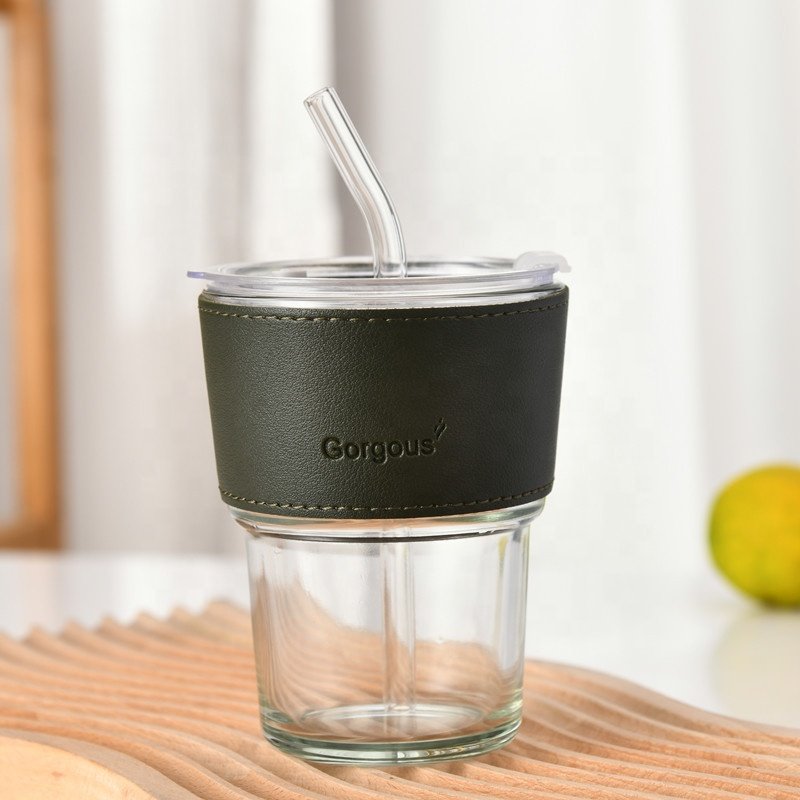 wholesale products Portable office coffee mugs custom logo glass water bottle with bamboo lid and straw new product ideas 2023