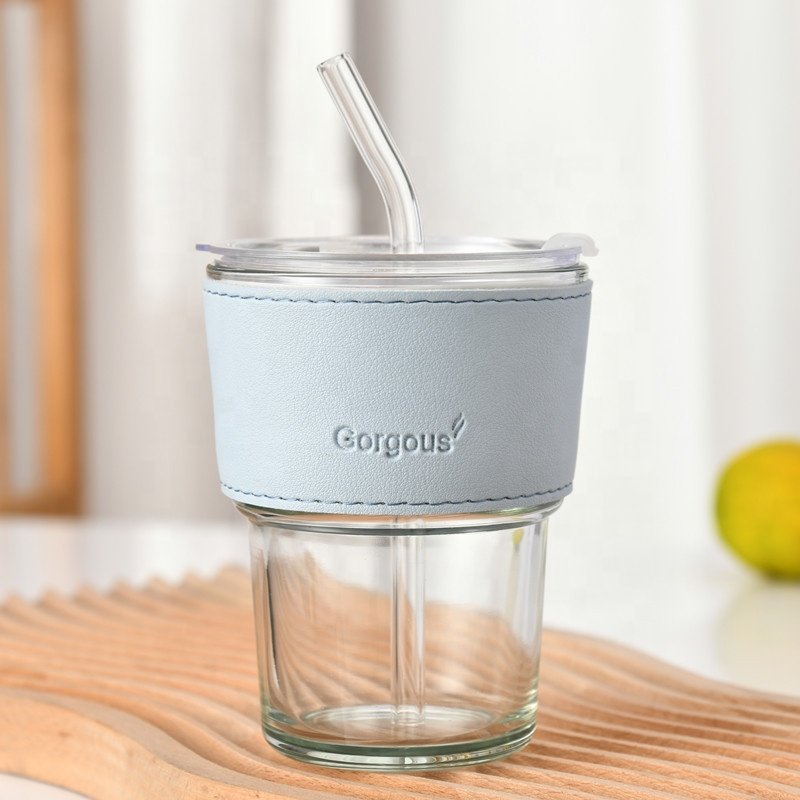 wholesale products Portable office coffee mugs custom logo glass water bottle with bamboo lid and straw new product ideas 2023