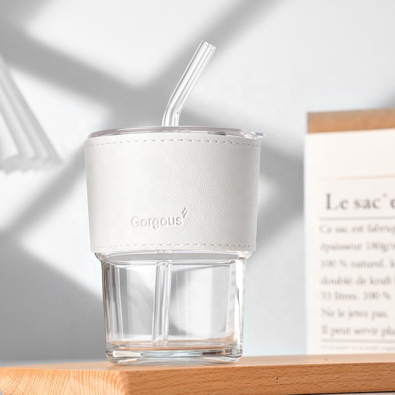 wholesale products Portable office coffee mugs custom logo glass water bottle with bamboo lid and straw new product ideas 2023