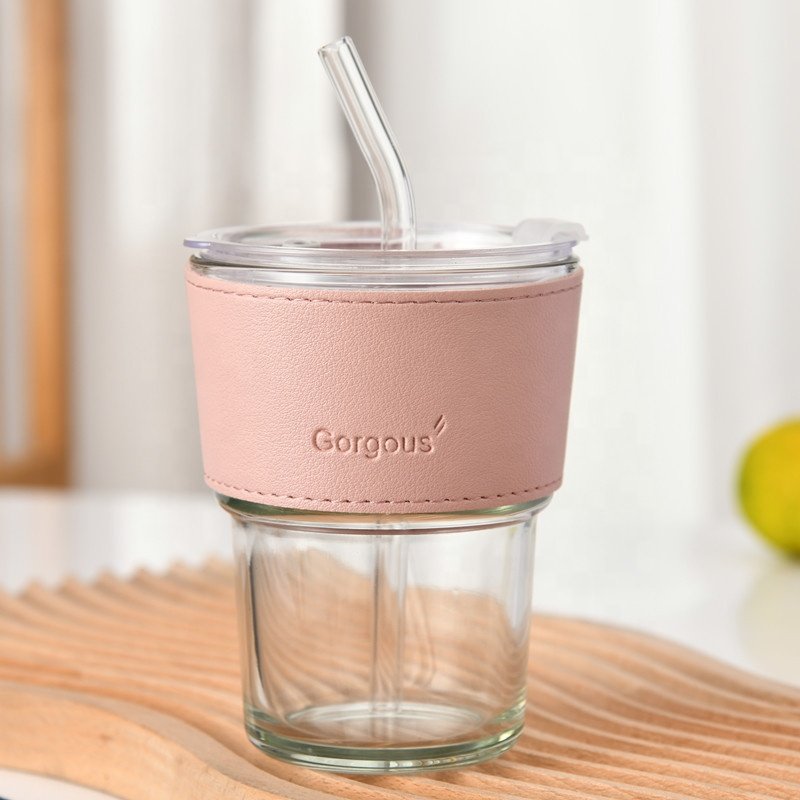 wholesale products Portable office coffee mugs custom logo glass water bottle with bamboo lid and straw new product ideas 2023